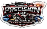 Logo for Precision Collision & Automotive Experts LLC featuring a stylized car, tools