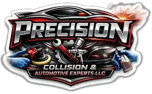 Logo for Precision Collision & Automotive Experts LLC featuring a stylized car, tools