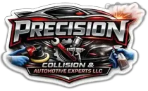 Logo for Precision Collision & Automotive Experts LLC featuring a stylized car, tools