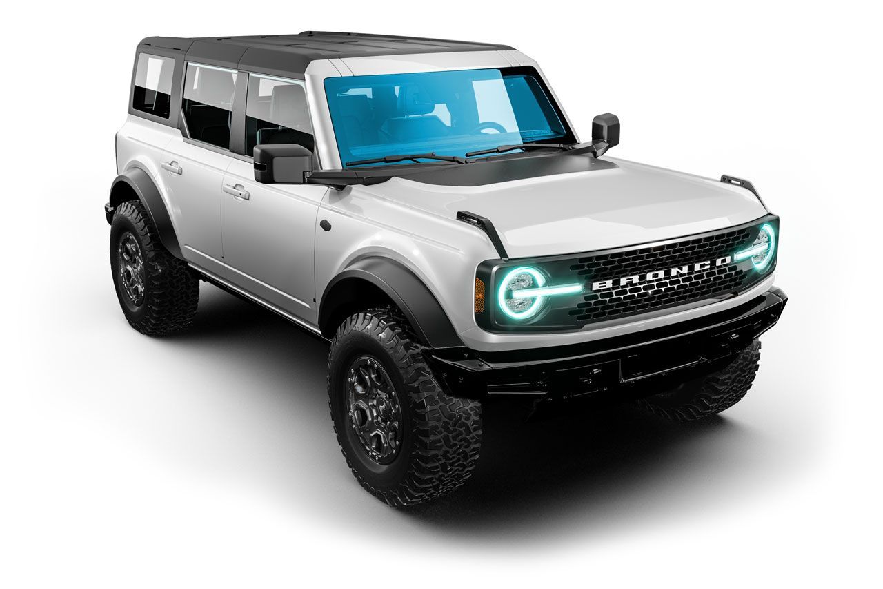 A white ford bronco is shown on a white background.
