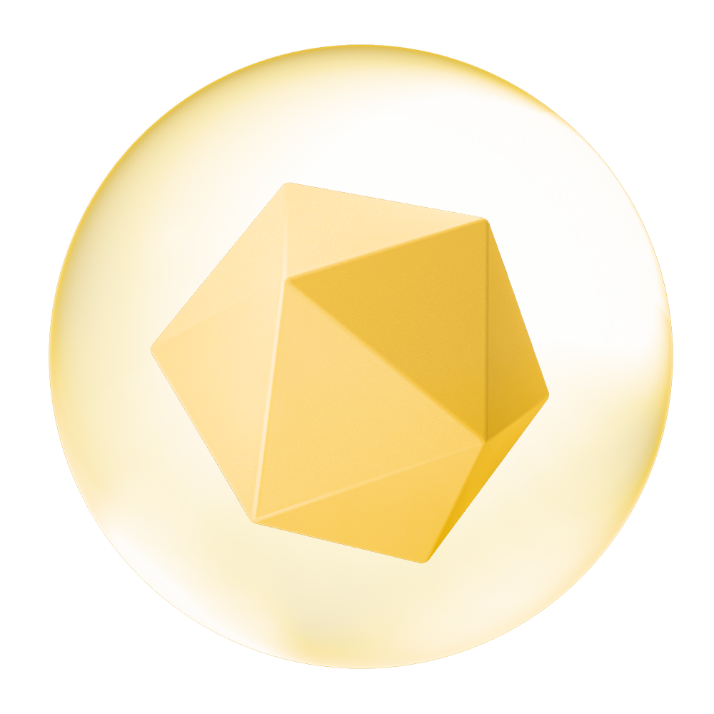 Yellow geometric shape inside a yellow sphere.