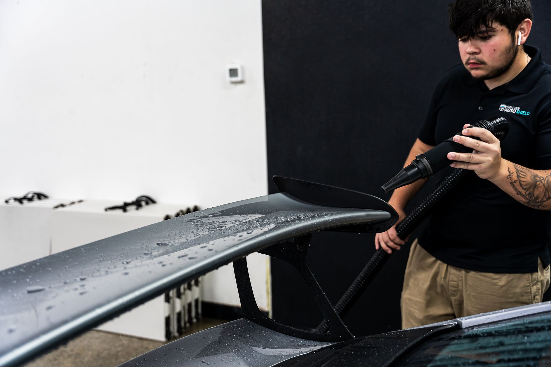 Using a car dryer to touchlessly dry paint