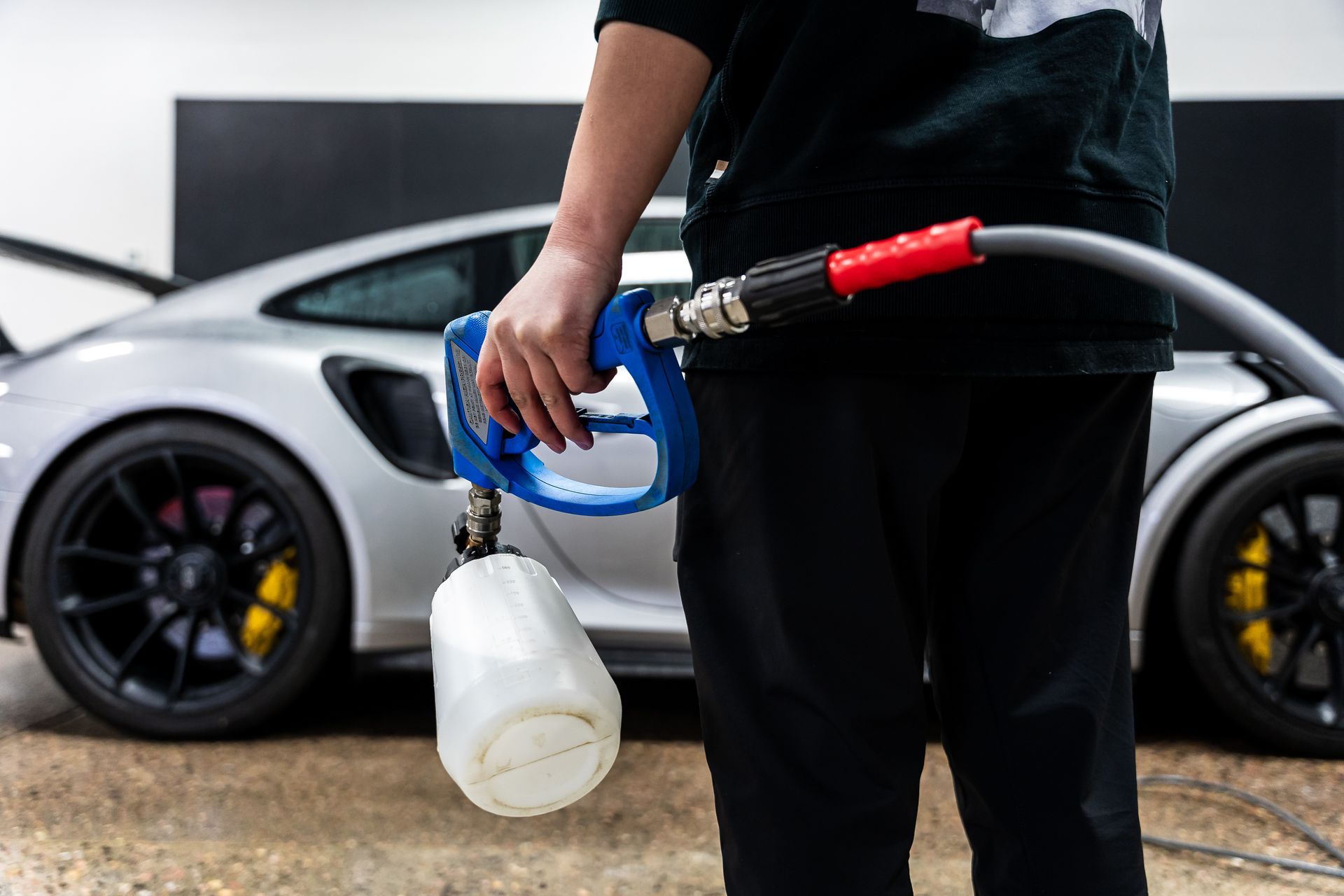 Foam cannon about to apply foam