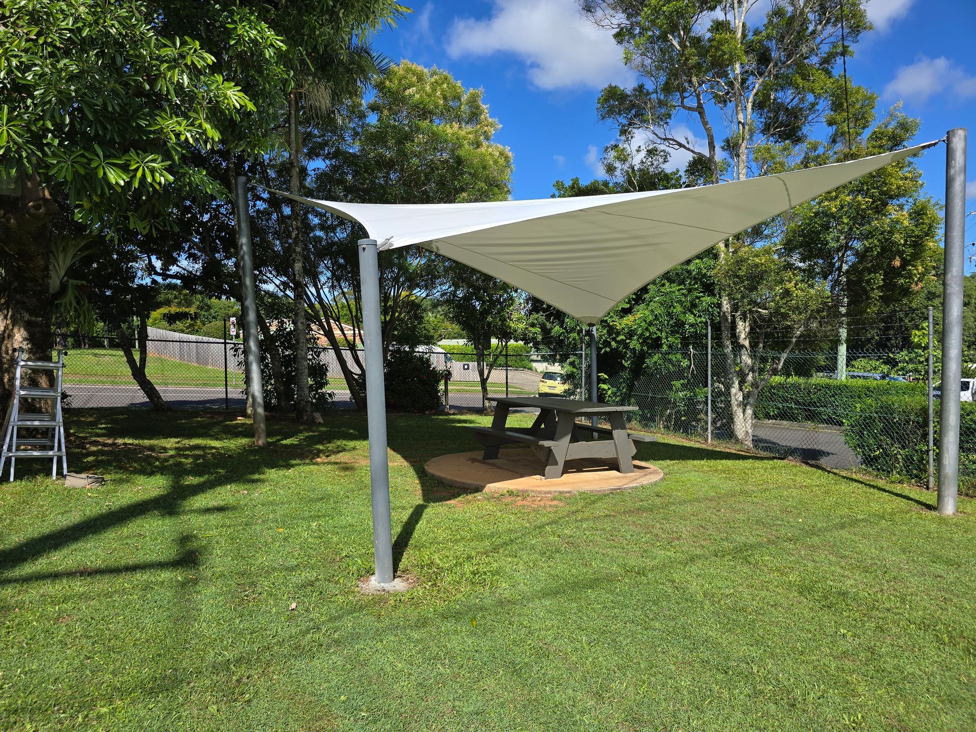 A Picnic Table Under a White Shade Sail — The Boat Cover Company In Mooloolaba, QLD