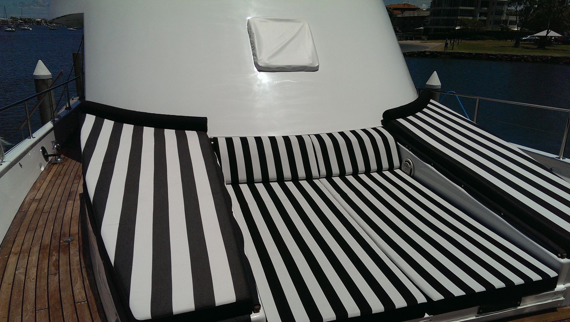 A Black and White Striped Couch on a Boat — The Boat Cover Company In Buddina, QLD