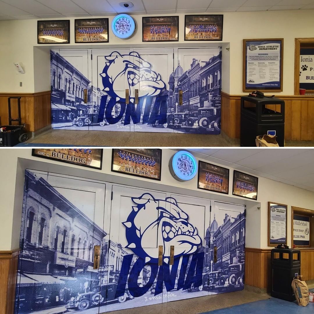 A wall with a bulldog and the word tonia on it