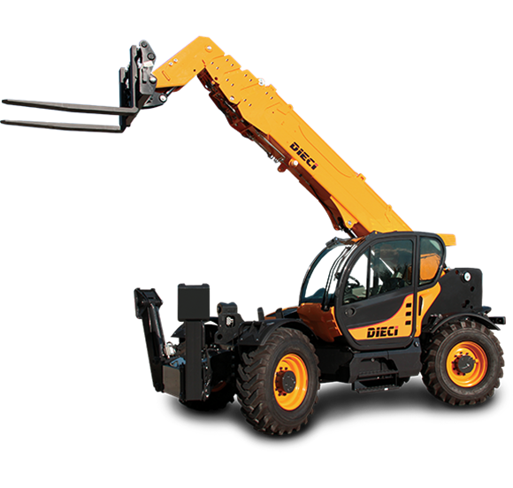 A yellow and black forklift with a fork attached to it