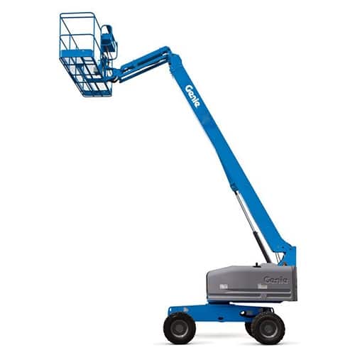 A genie scaffolding with a ladder attached to it on a white background.