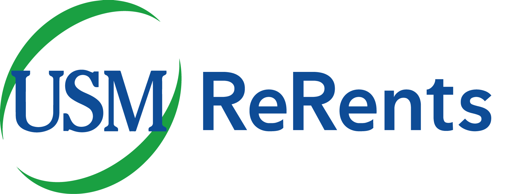 A blue and green logo for usm rerents