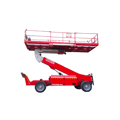 MEC Titan 60-S scissor lift with 60 ft. working height, offering excellent stability and reach for outdoor tasks