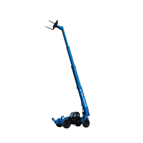 Genie GTH-1256 telehandler with 12,000 lb lift capacity and 56 ft. reach, ideal for heavy lifting on rugged job sites