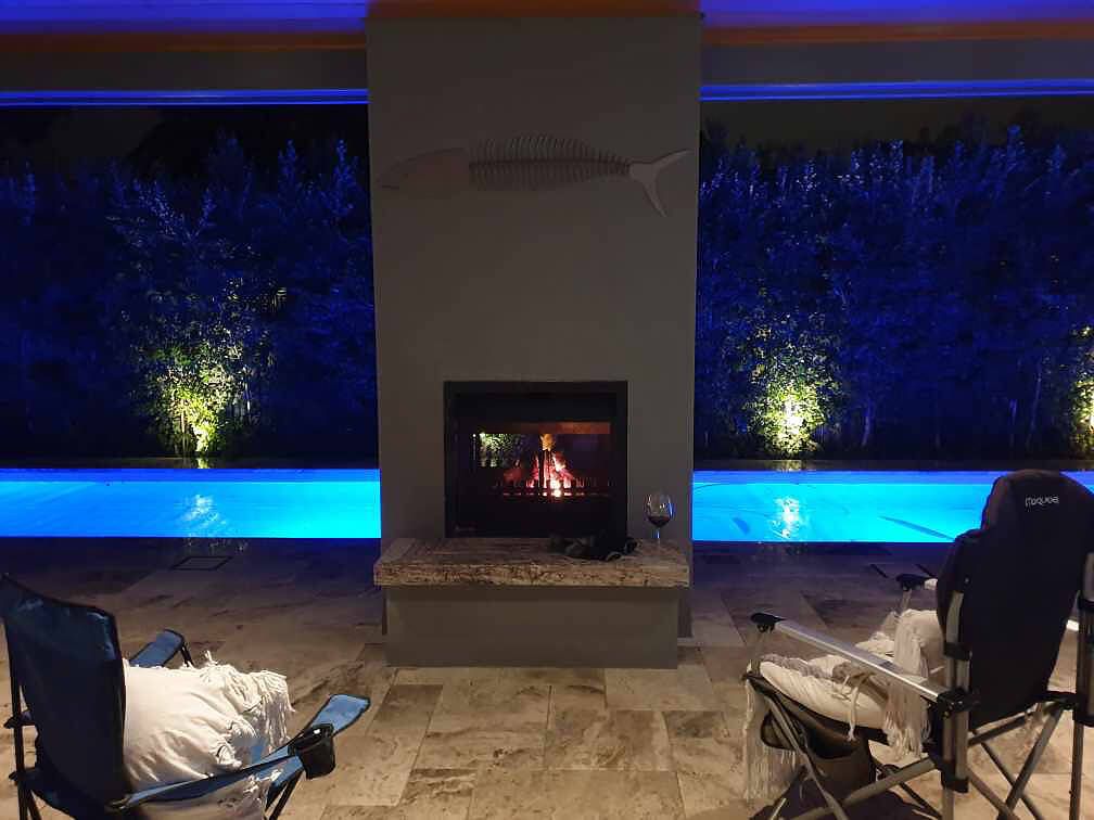 double sided brick fireplace