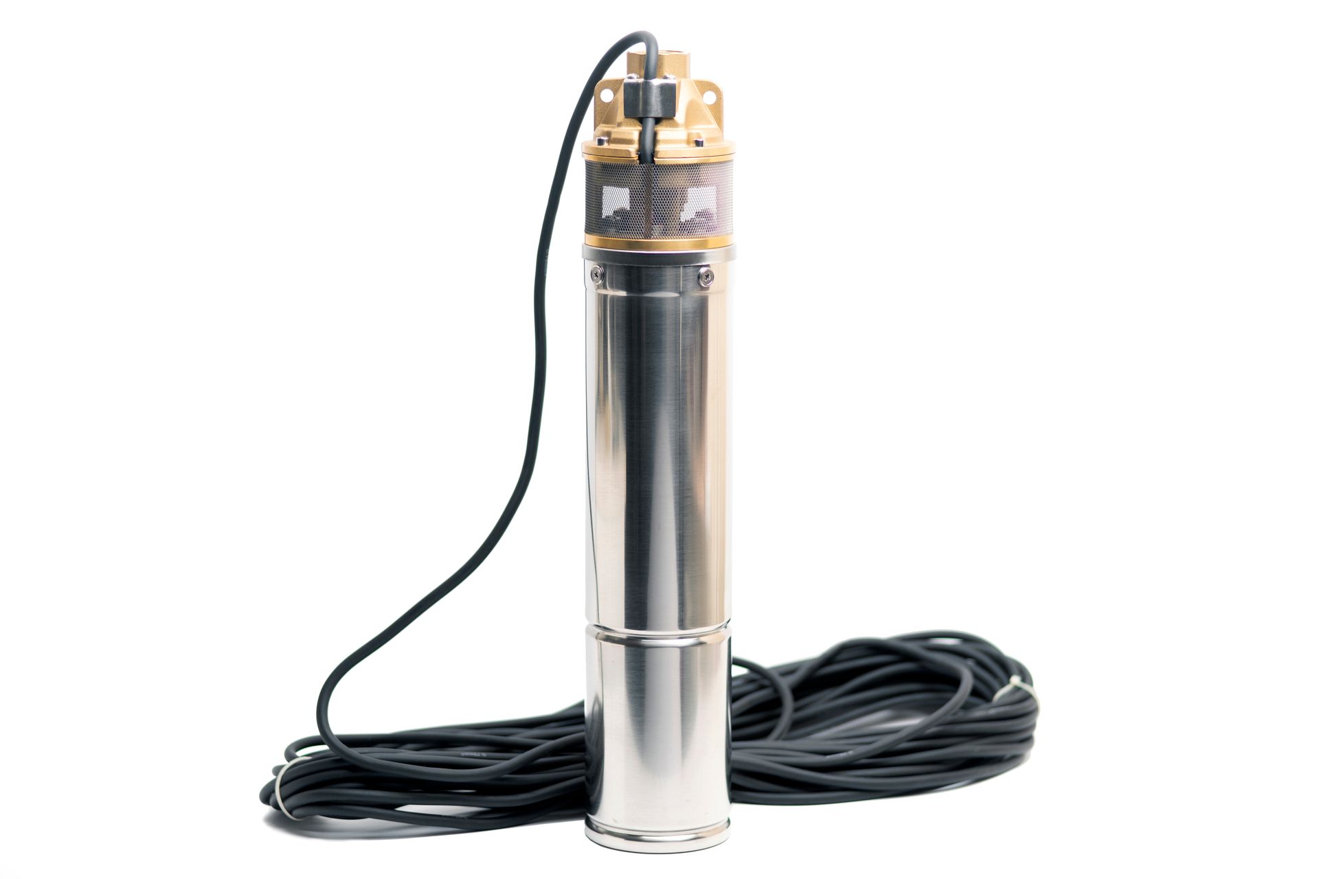 Well pump with cable on a white background.
