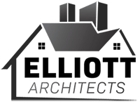 Elliott Architects logo with a stylized black house roof and windows above the company name