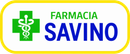 Logo della Farmacia Savino con croce verde da farmacia e testo blu su sfondo bianco.
