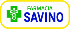 Logo della Farmacia Savino con croce verde da farmacia e testo blu su sfondo bianco.