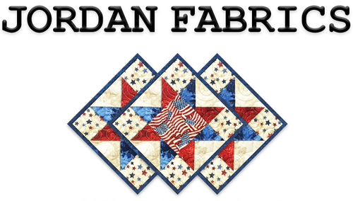 A logo for jordan fabrics with a quilt on it