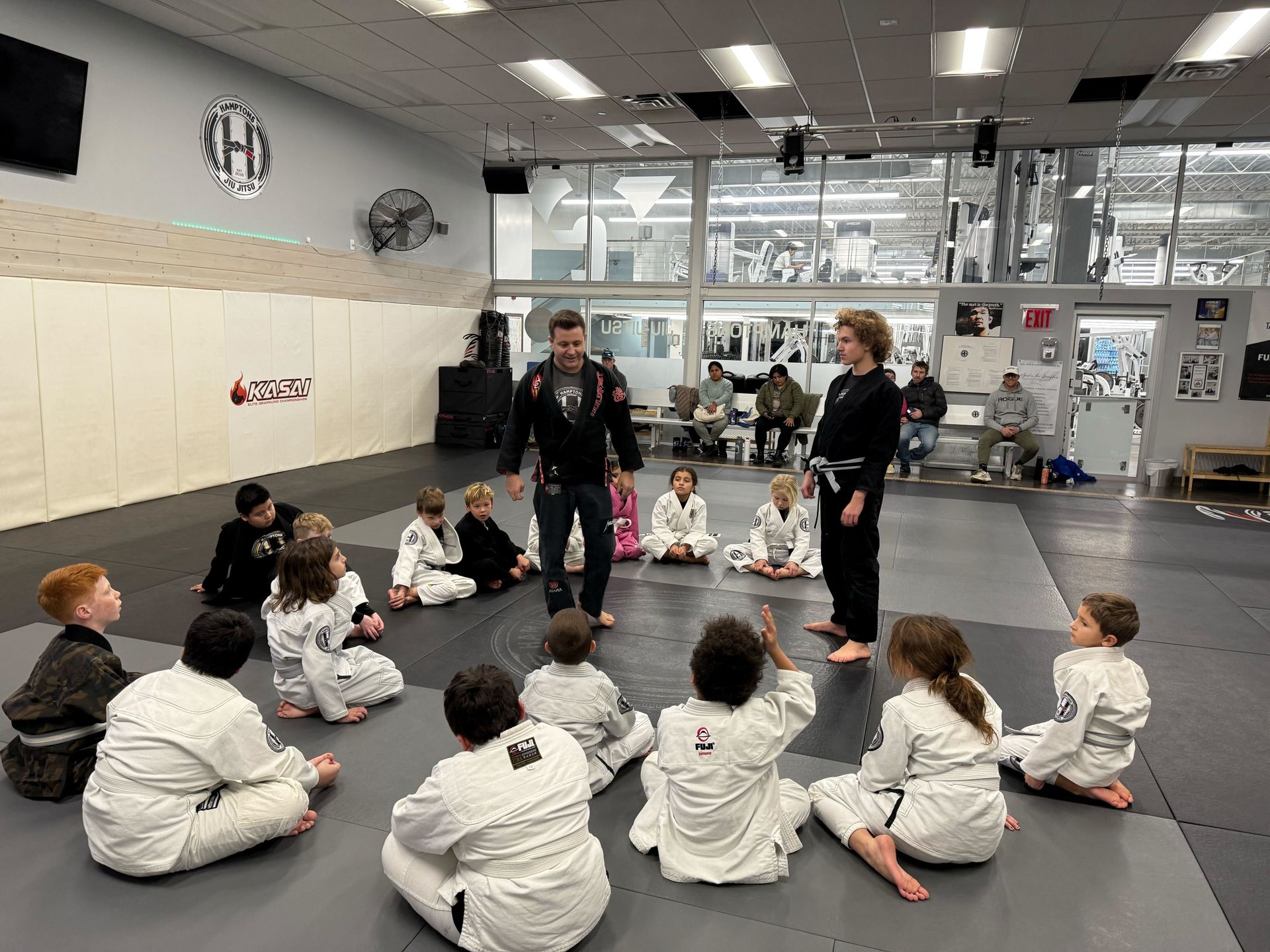 Kids practice controlled grappling drills at Hamptons Jiu-Jitsu in Southampton, NY, building focus.