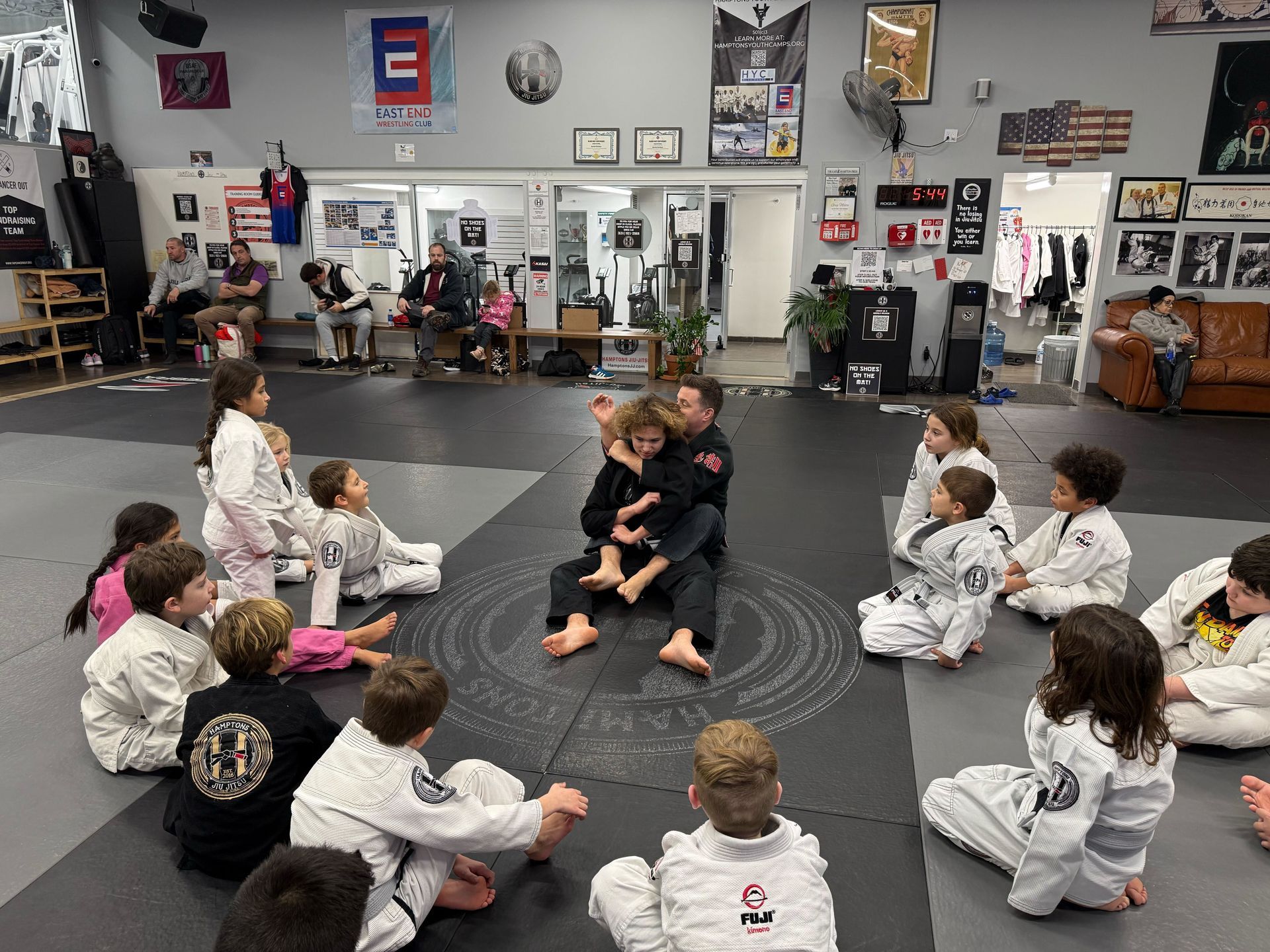 Kids practicing safe grappling drills at Hamptons Jiu-Jitsu in Southampton, NY, building confidence after school