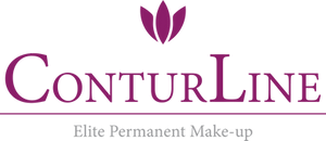 Ein violettes Logo mit der Aufschrift „ConturLine“ und einem Lotusblumen-Symbol darüber sowie dem Schriftzug „Elite Permanent Make-up“ darunter.