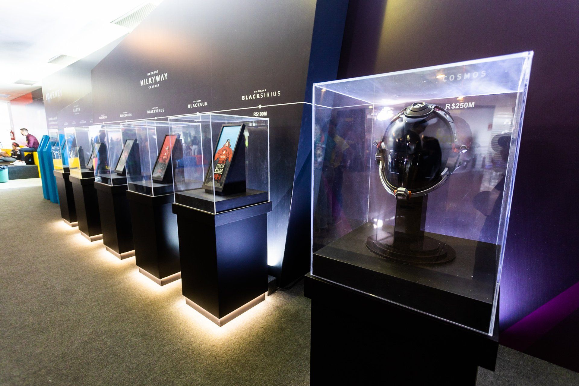 A display case with a globe inside of it