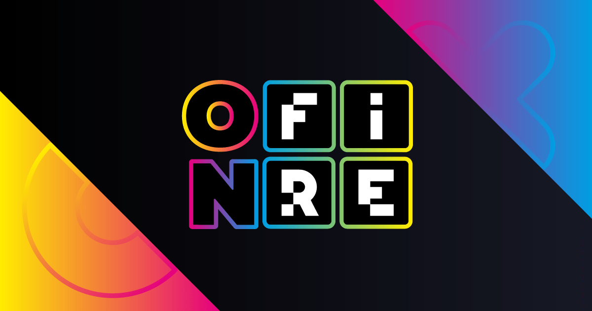 A palavra offline está escrita em quadrados coloridos em um fundo colorido.