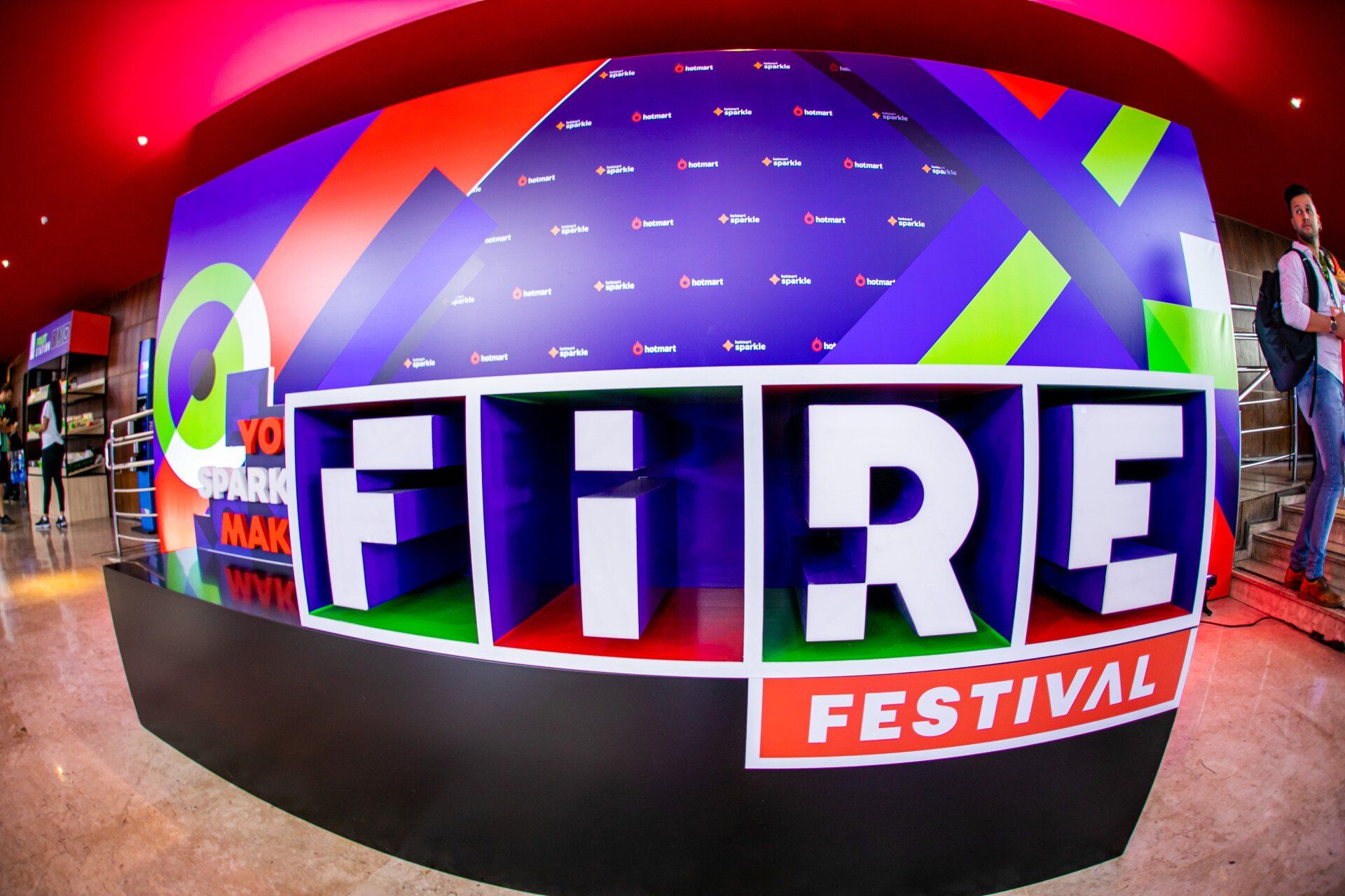 A large sign that says fire festival on it