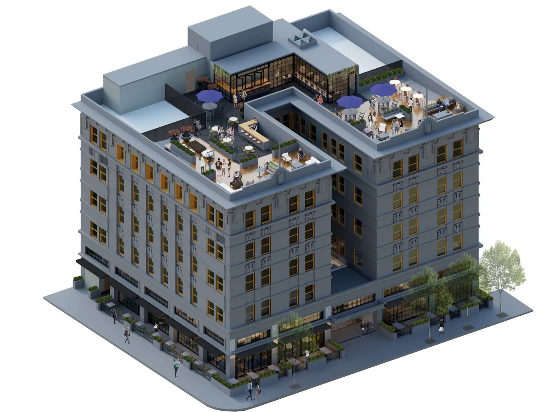 An artist 's impression of a brick building in a city