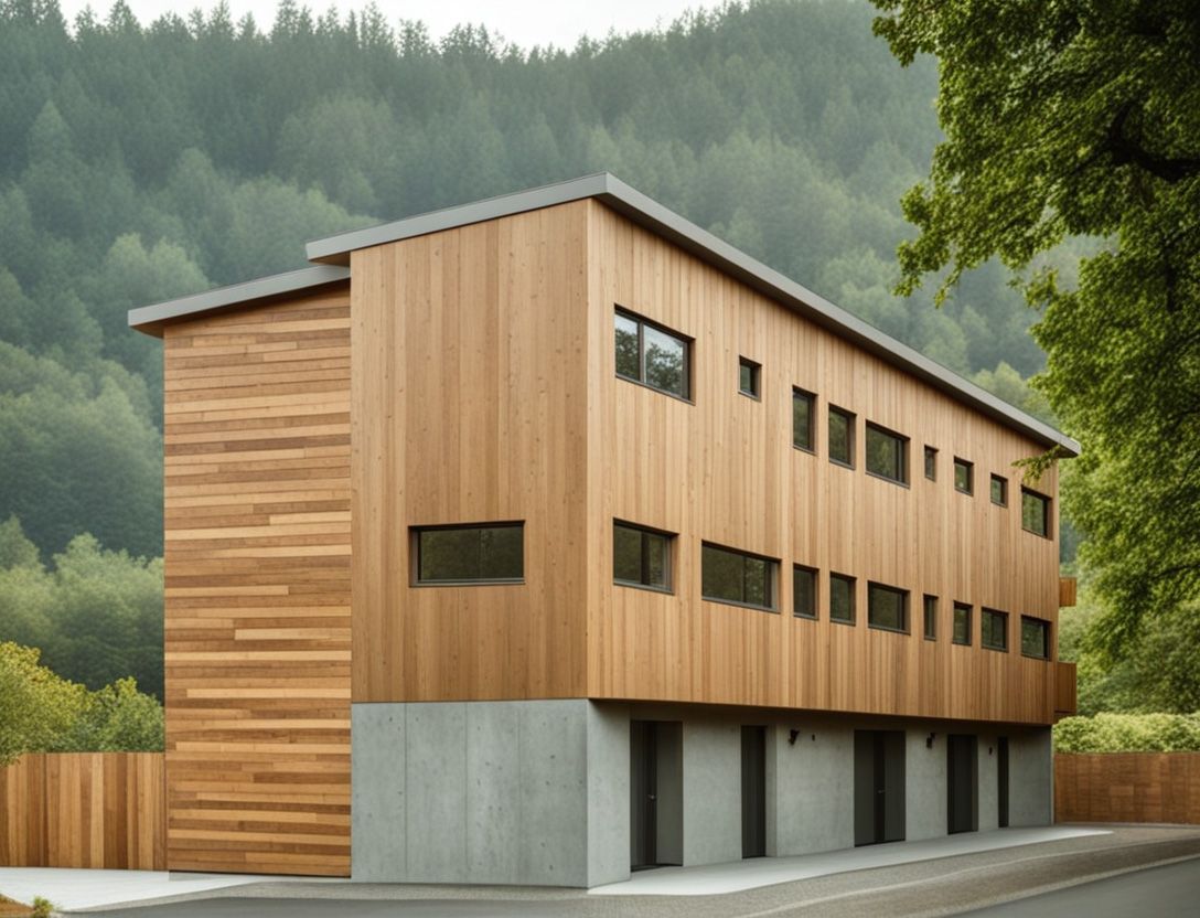 A building with a lot of windows is surrounded by trees