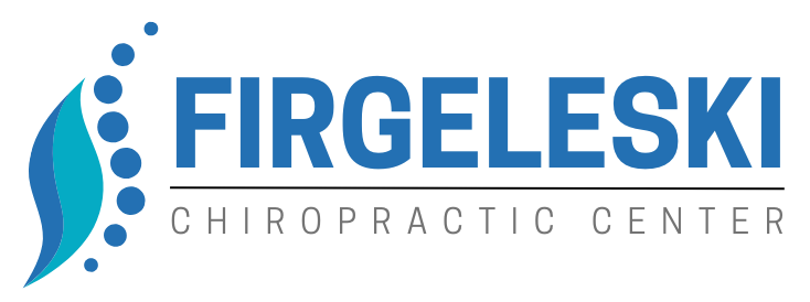 The logo for firgeleski chiropractic center is blue and white.