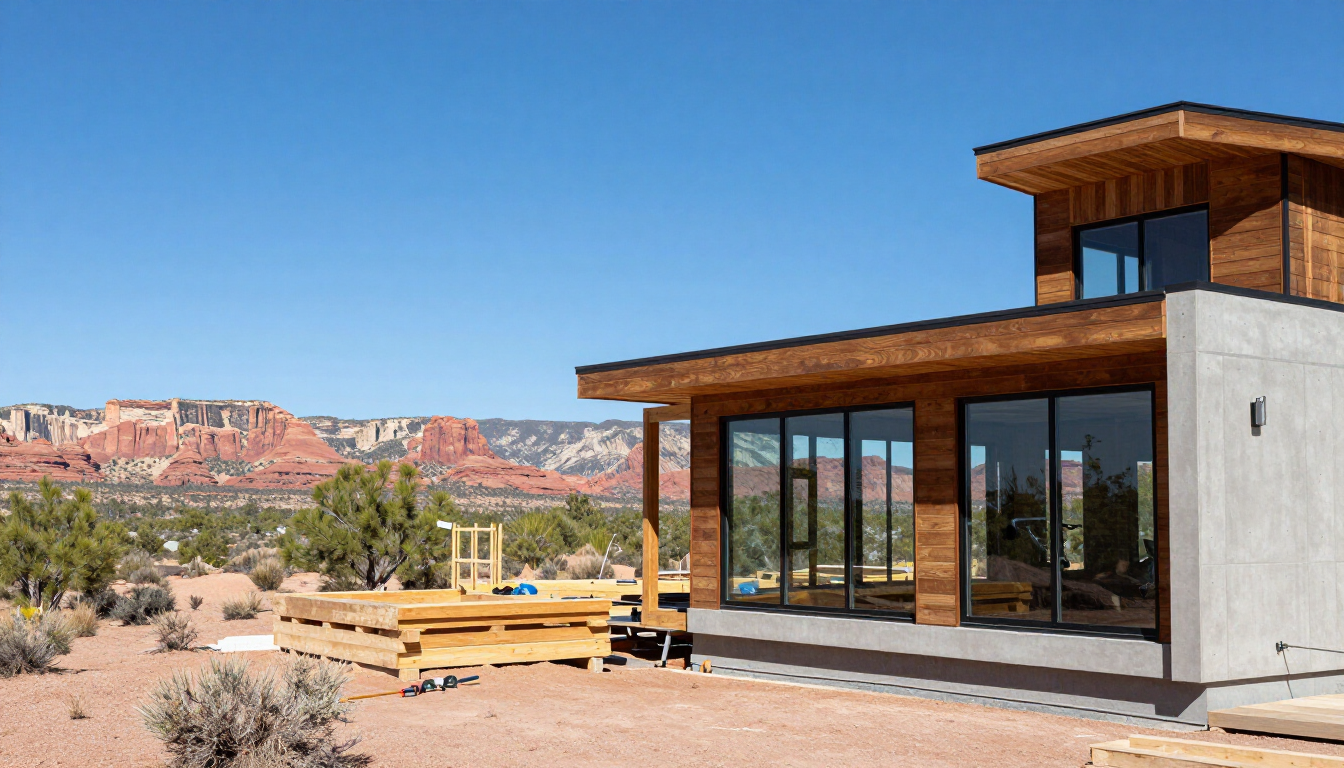 Professional contractor and homeowner discussing a construction project in Northern Arizona.