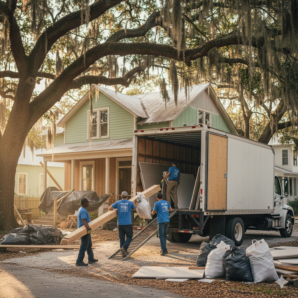 Crew removes boxes and furniture from a home in Beaufort County South Carolina