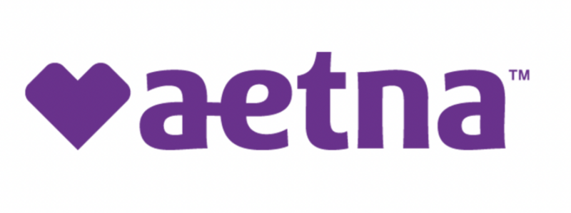 Aetna logo: purple heart shape next to the word