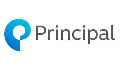 Principal logo: Blue and white swirl symbol beside the word