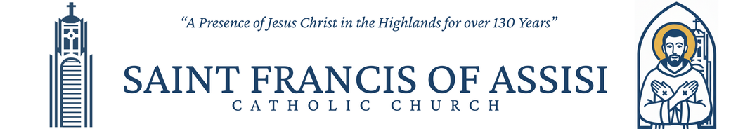 Logo for Saint Francis of Assisi Catholic Church featuring a bell tower and an icon of the saint.