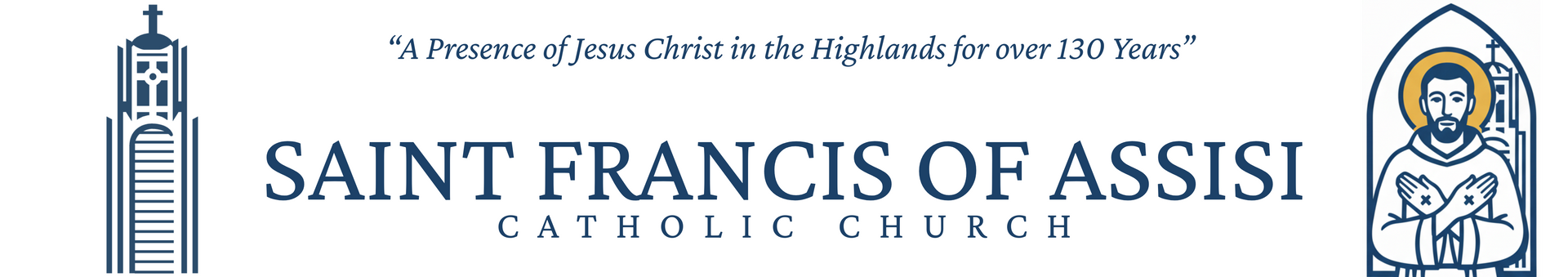 Logo for Saint Francis of Assisi Catholic Church featuring a bell tower and an icon of the saint.