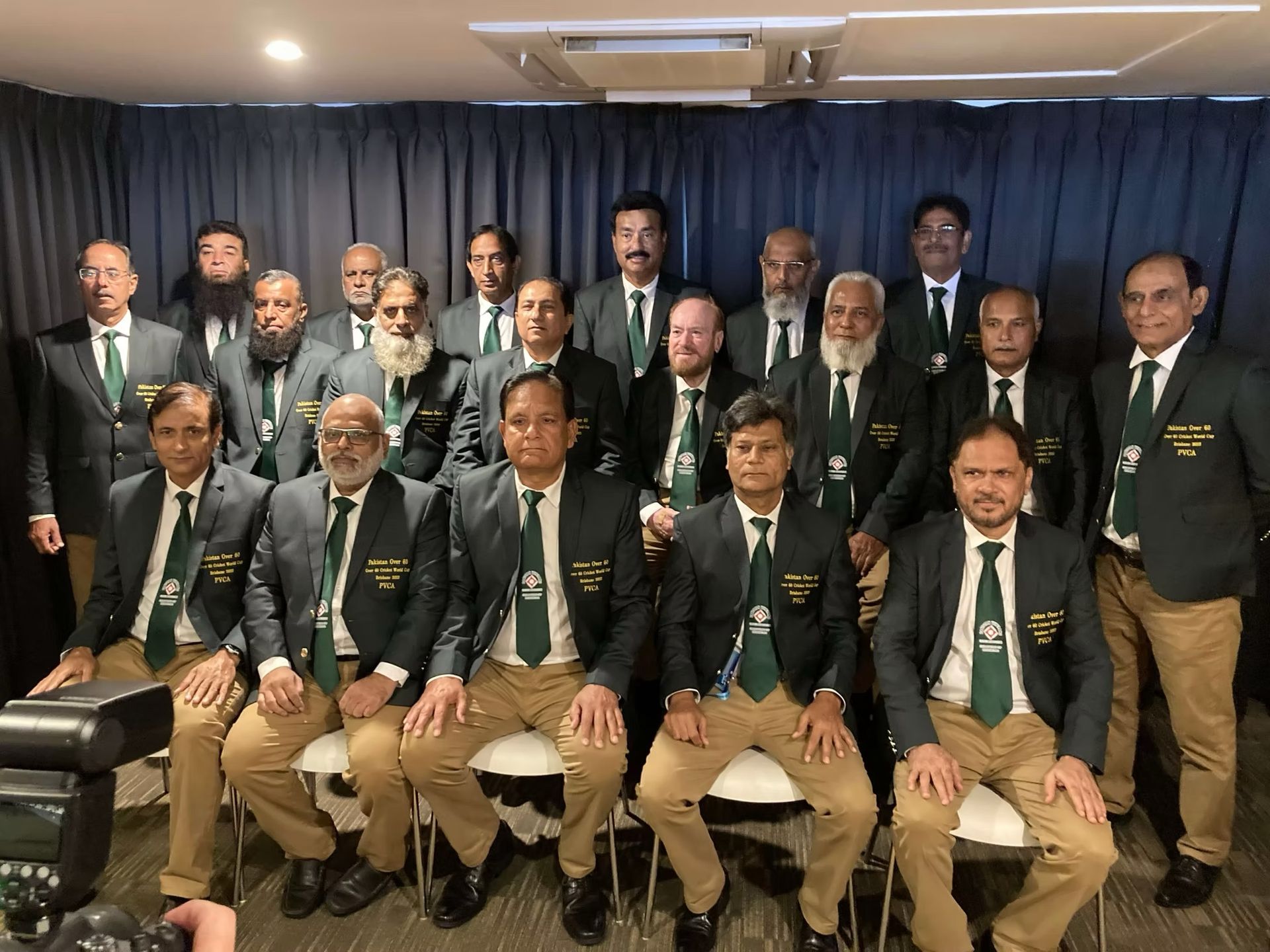 World Cup 2023 A cricket team posing for a photo indoors