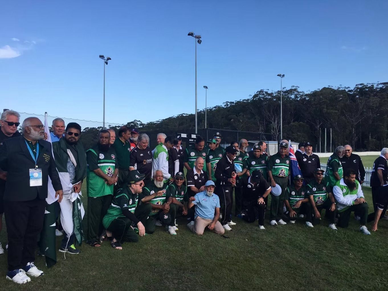 World Cup 2023 A cricket team in green and white pose outdoors