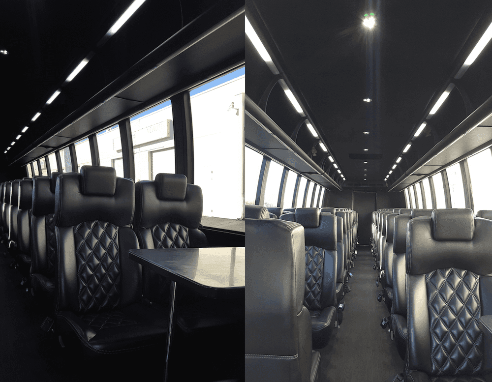 50 passenger party bus rental interior Temecula