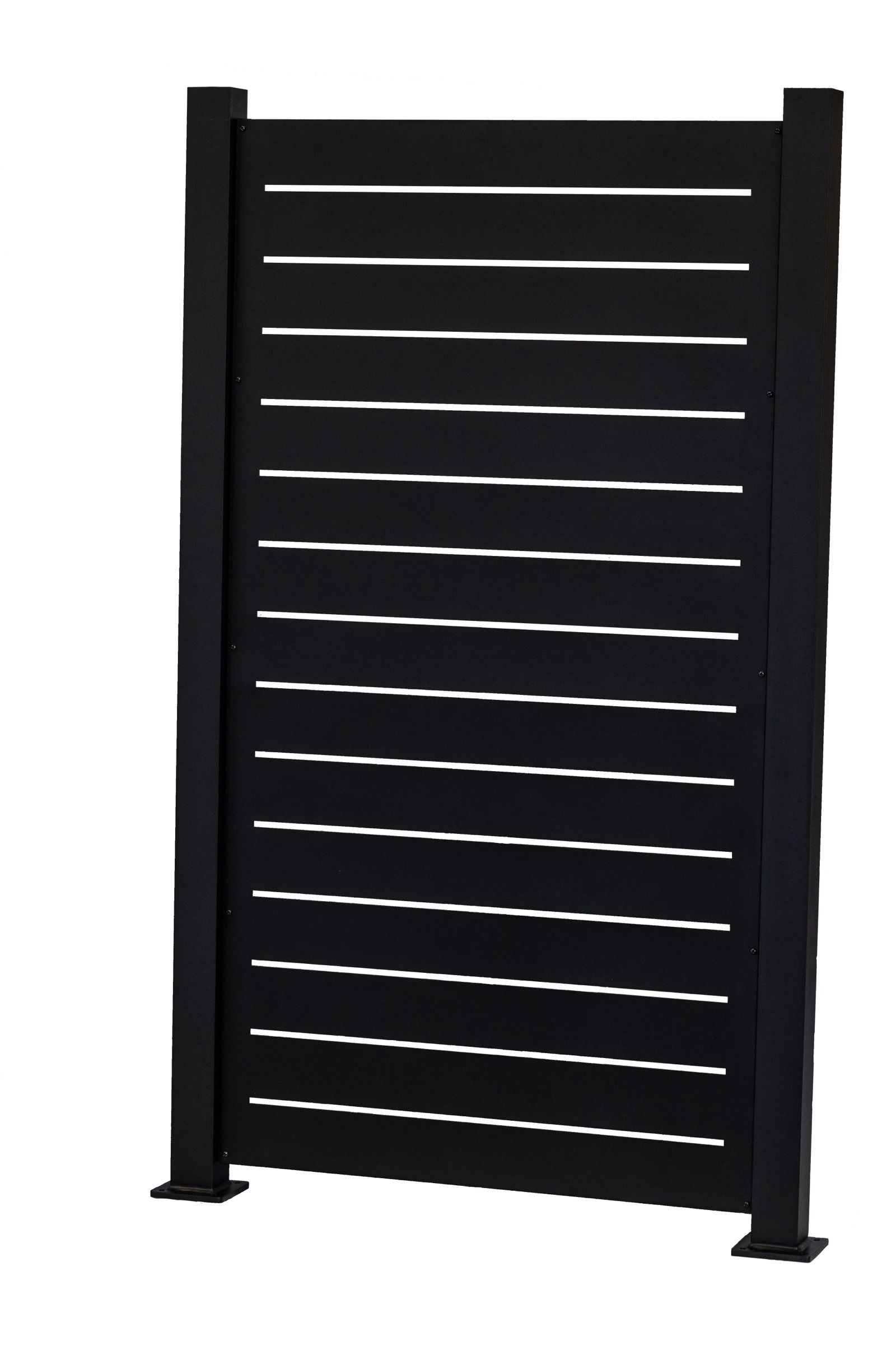 Linear pattern laser-cut black aluminum privacy panel