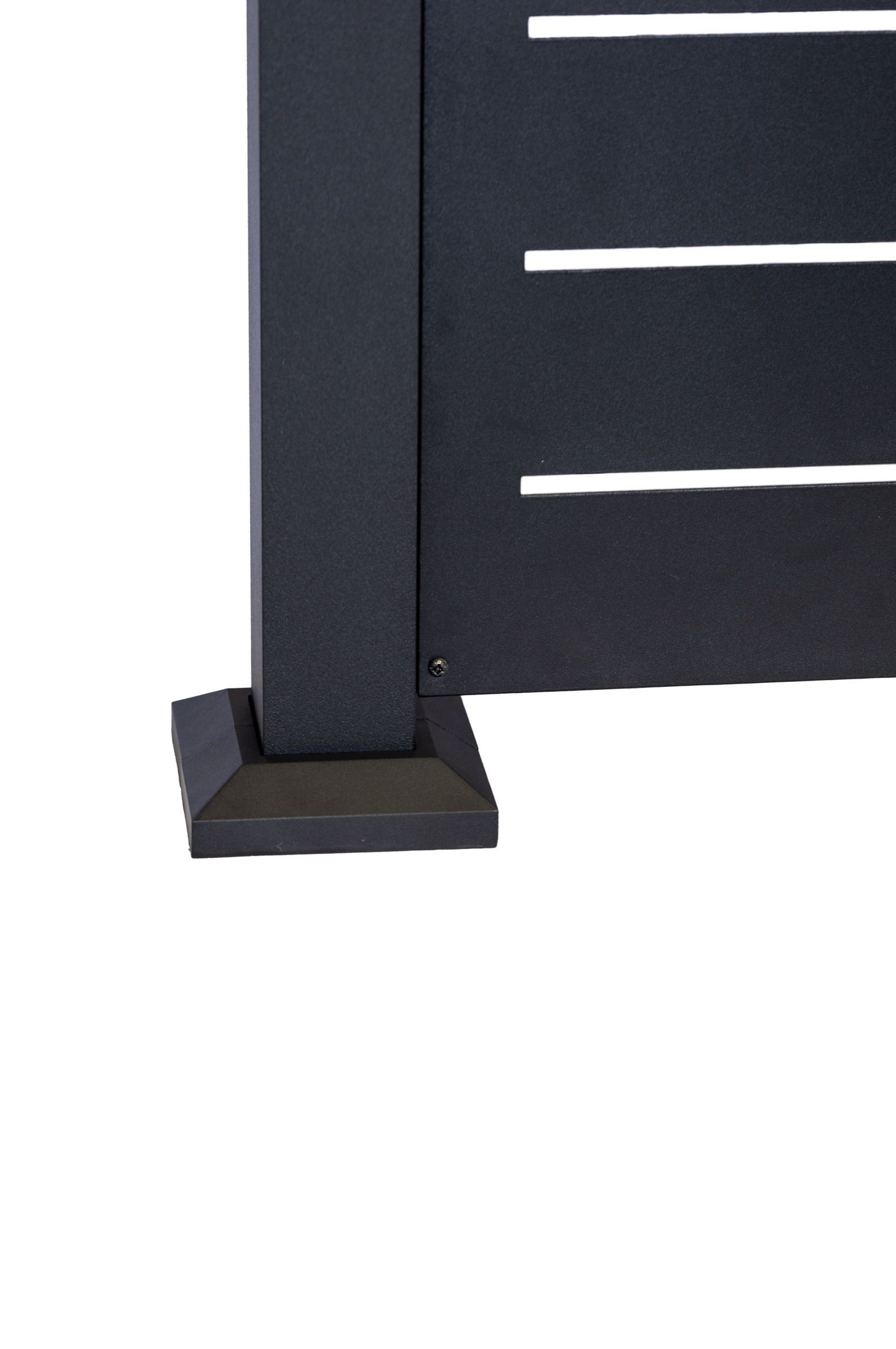 Base of a black PrivacyPlus+ post with its skirt, next to a Linear panel