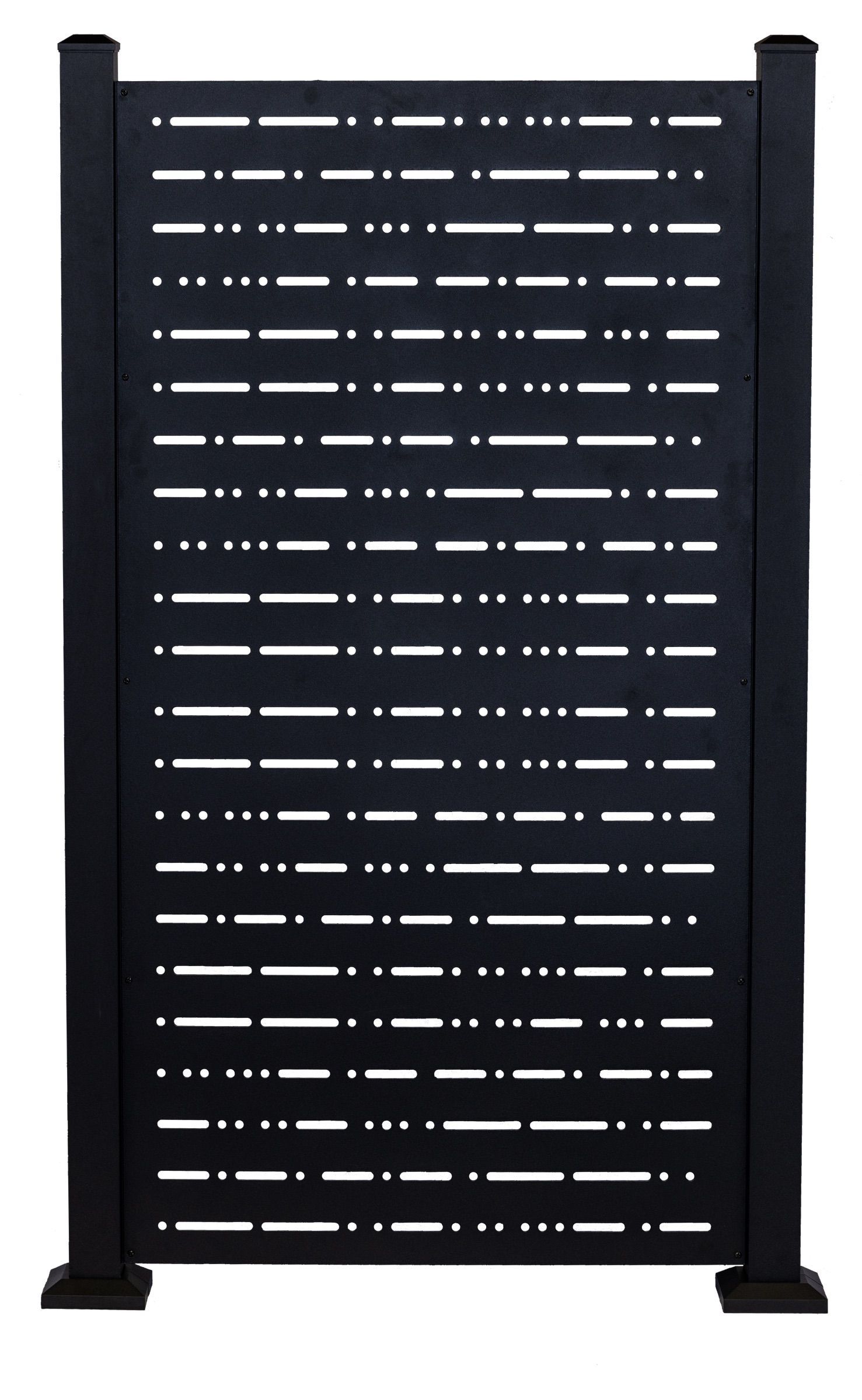 Signal pattern laser-cut black aluminum privacy panel