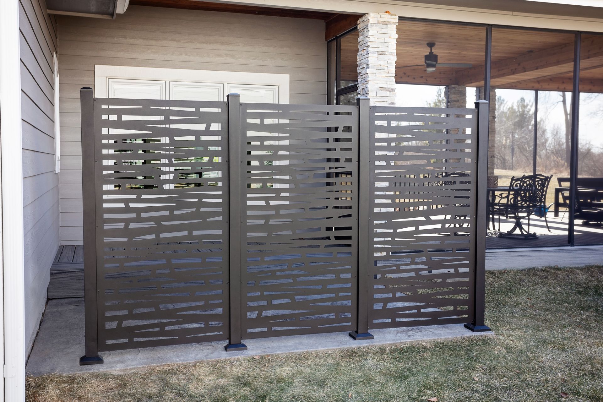 Weather-resistant Signal aluminum privacy panel for deck or patio privacy with modern design