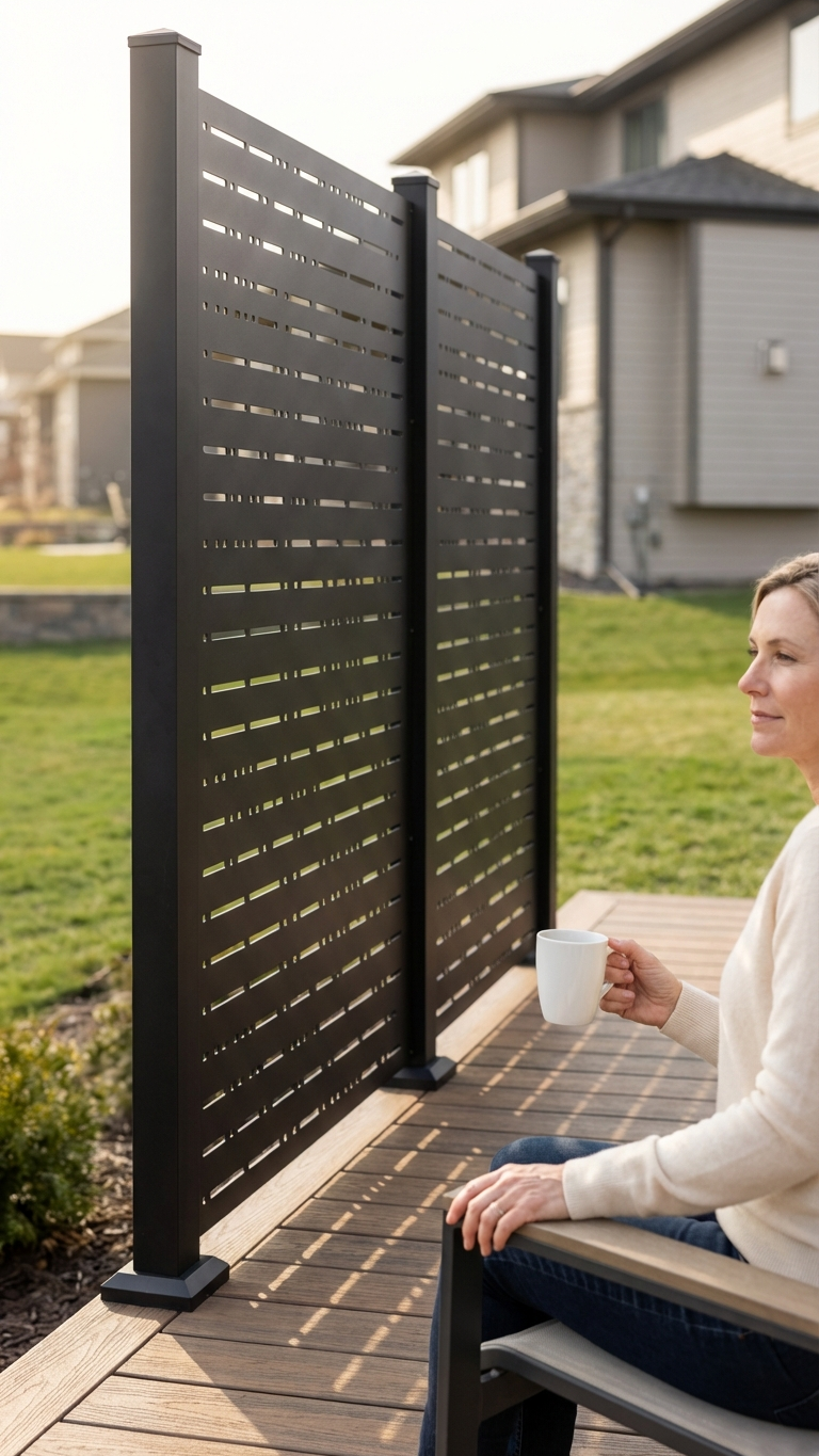 Modern backyard with Signal privacy panel adding stylish separation and outdoor comfort