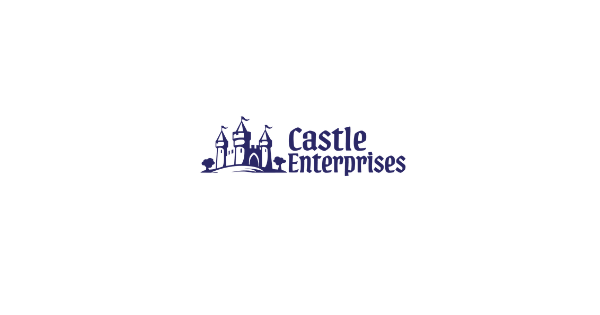 Castle Enterprises logo in blue with a stylized castle icon on a white background
