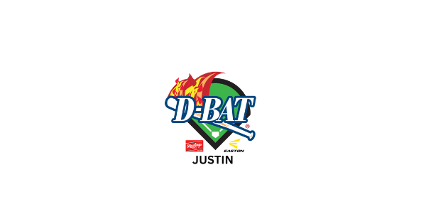 D-BAT logo with a red baseball graphic above the name “Justin” on a white background