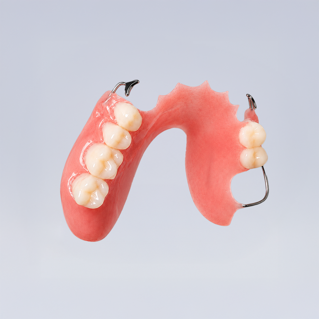 Dentist pointing at teeth on a screen during a consultation in an office.
