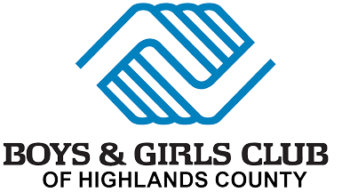 Boys & Girls Club of Highlands County logo with blue interlocking hands and black text