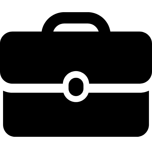 A black and white silhouette of a briefcase with a handle.