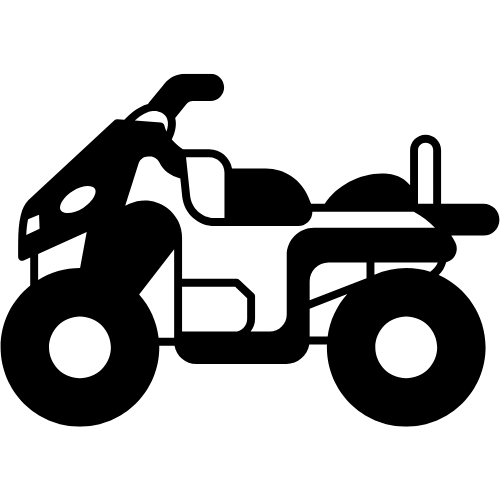 A black and white silhouette of an atv on a white background.